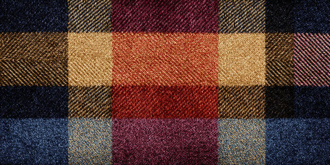Colorful wool checkered textile pattern in red, blue and brown tones - AI generated