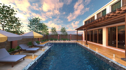 屋外スパ　3DCGレンダリング