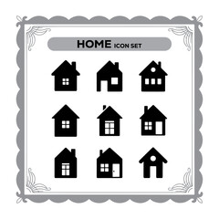 Fototapeta premium Home Icon Set in Decorative Frame Illustrating Real Estate and Property Concepts
