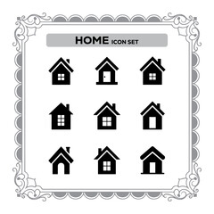 Home Icon Set in Decorative Frame Illustrating Real Estate and Property Concepts