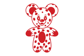 Red spotted cartoon bear smiles with a cute facial expression on the white background