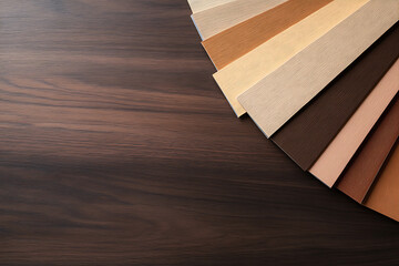Variety of wood and laminate flooring options.  Light and dark wood samples for interior design and home renovation concept. Different texture samples.