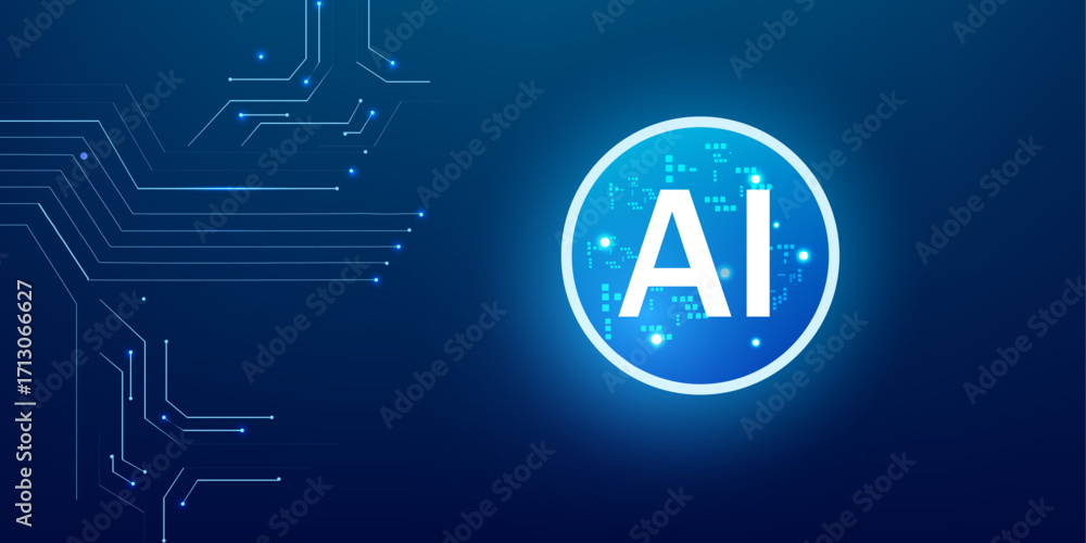 Poster artificial intelligence quantum chip surrounded by glowing neon portal and digital futuristic tech c