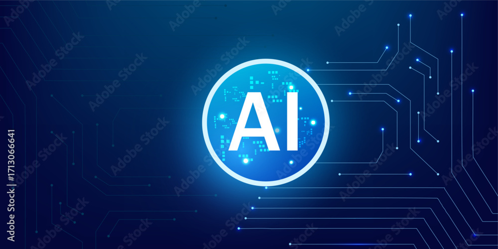 Poster artificial intelligence quantum chip surrounded by glowing neon portal and digital futuristic tech c
