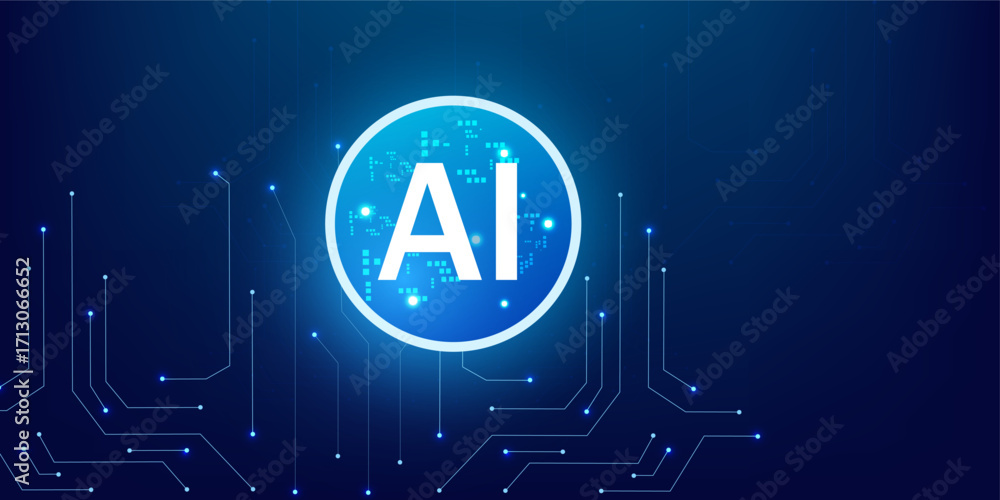 Poster artificial intelligence quantum chip surrounded by glowing neon portal and digital futuristic tech c