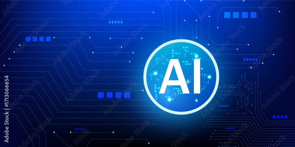 Poster artificial intelligence quantum chip surrounded by glowing neon portal and digital futuristic tech c