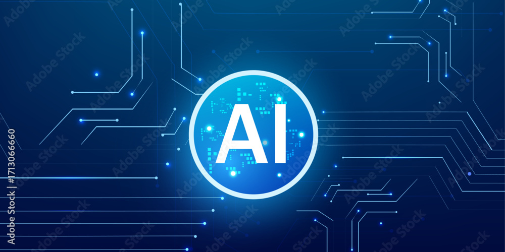 Poster artificial intelligence quantum chip surrounded by glowing neon portal and digital futuristic tech c