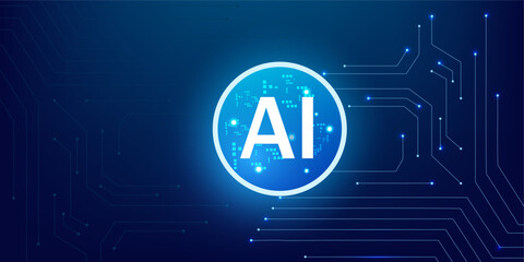 Artificial Intelligence Quantum Chip Surrounded by Glowing Neon Portal and Digital Futuristic Tech circuit Background