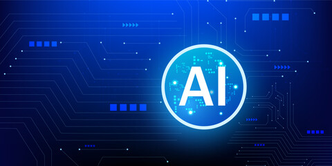 Artificial Intelligence Quantum Chip Surrounded by Glowing Neon Portal and Digital Futuristic Tech circuit Background