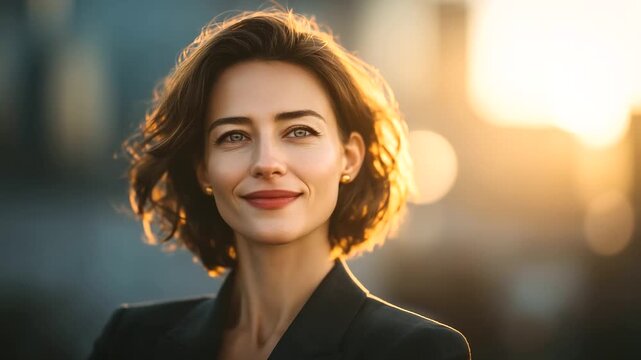 Wide format executive banner, stylish professional outdoors in business suit, skyscraper behind. executive banner, corporate leadership, modern professiona