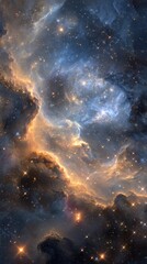Obraz premium Ethereal Dance of a Golden and Sapphire Nebula in the Vastness of Deep Space.