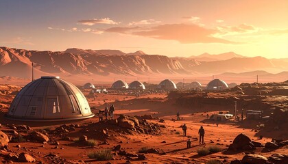 Futuristic city on another planet in space	