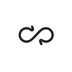 Obraz premium Minimalist infinity symbol with arrows, a simple black line icon representing a continuous loop or endless cycle, isolated vektor graphic