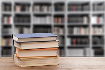 Set of reading books on shelf in library