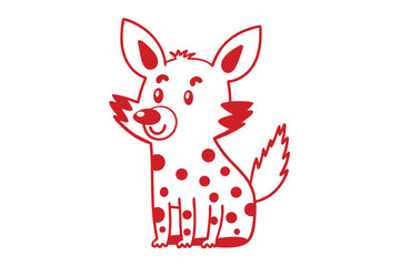 Spotted african wild dog with big ears sitting on a white background