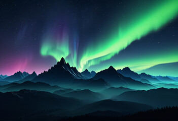 Fototapeta premium Aurora Borealis Over Mountains