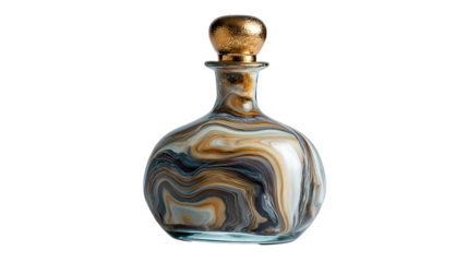Elegant Marbled Glass Decanter with Ornate Gold Stopper