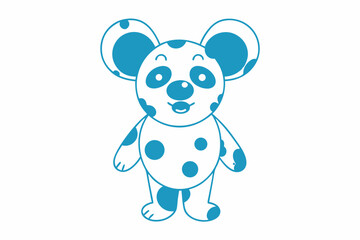 Stylized panda stands outlined in blue with circular spots against a white backdrop