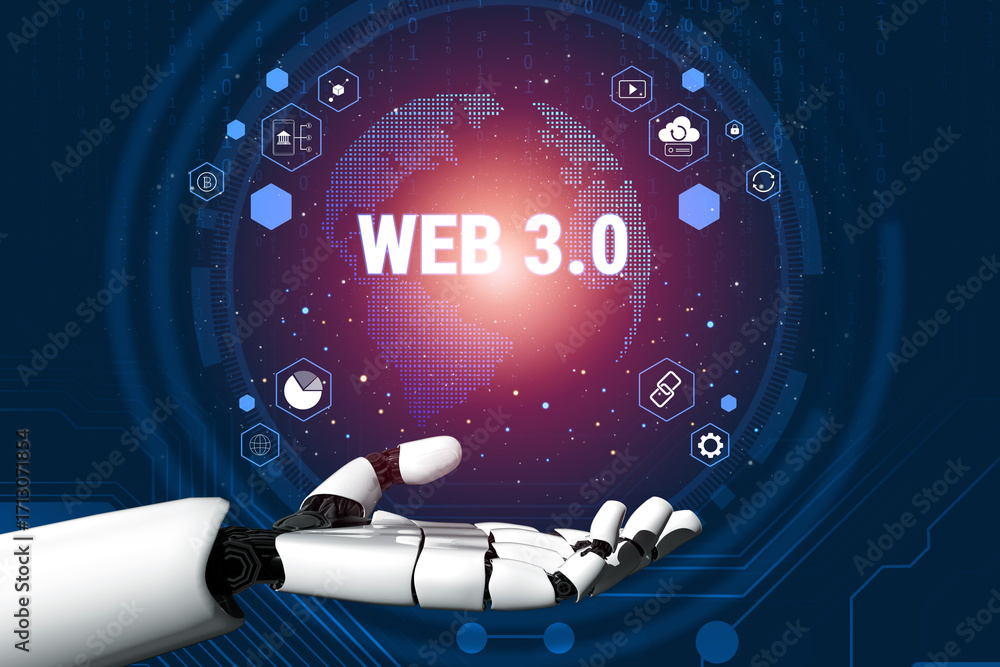 Poster a map of global ai powered web 3.0 decentralized applications. the ecosystem includes ai, cryptocurr
