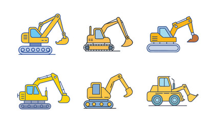 Excavator construction equipment vector set construction machinery heavy equipment digger vehicle icons