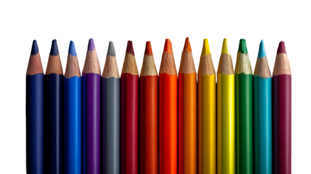 Vibrant Colored Pencils in a Row, Perfect for Creative Projects