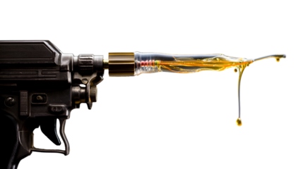 Creative Concept of a Gun with Flowing Liquid on a Black Background