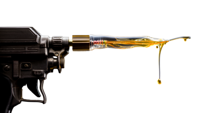 Creative Concept of a Gun with Flowing Liquid on a Black Background