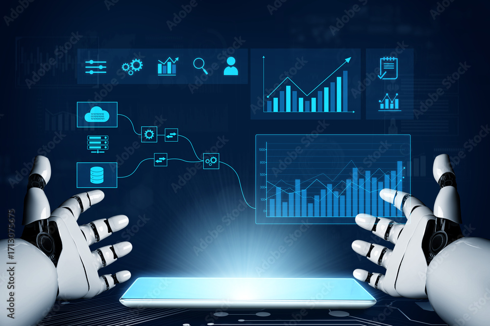 Fototapete ai-generated interface showing seamless data integration from cloud and database into automated anal