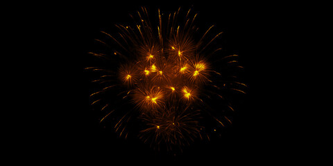 Fototapeta premium Capturing the thrill of golden fireworks illuminating the night sky during a festive celebration with a stark black