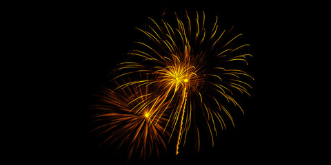 Golden fireworks painting the night sky celebrating joy and wonder on a special occasion with deep blacks rich contrast