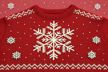 Cozy Red Sweater with Snowflake and Snow Design for Winter Season