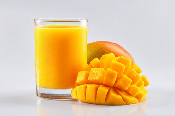 Refreshing Mango Juice in a Glass with Fresh Mango Pieces