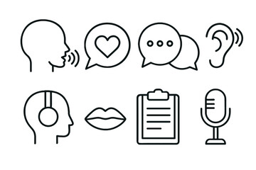Speech therapy icons set on a transparent background  