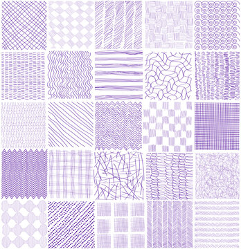set hand drawn graphic seamless patterns.purple ballpoint pen. 
Suitable for backgrounds, textile design, packaging, web design, scrapbooking paper