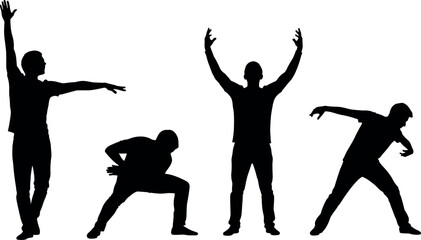 Dynamic human silhouette poses in motion, expressive body gestures, dance movements, physical activity, abstract figure art for creative use