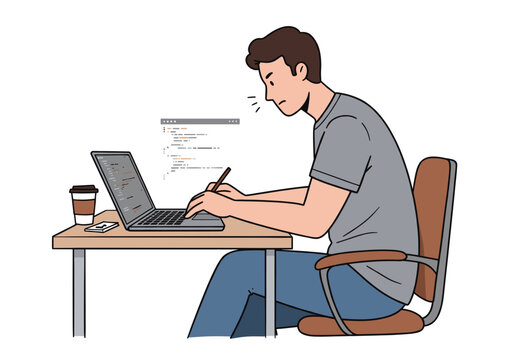 programmer coding on laptop at desk clip art preview