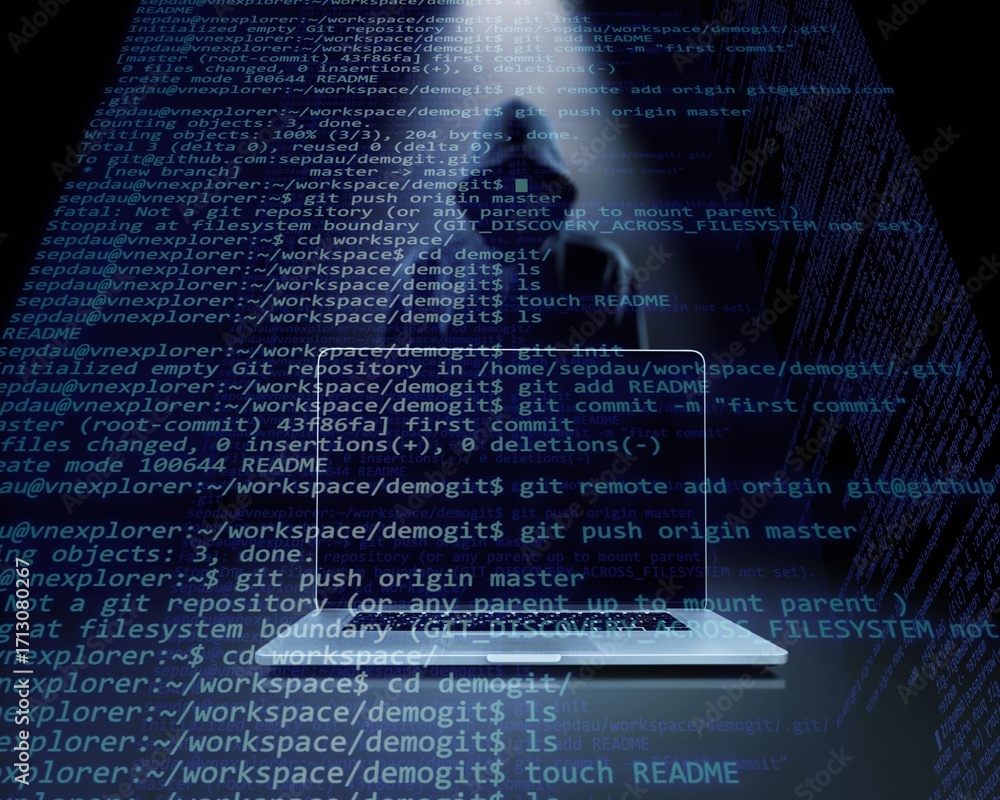 Poster crime and attack concept by hacker with laptop computer