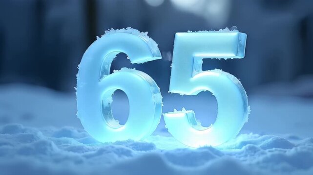 Number 65 in the snow with stars