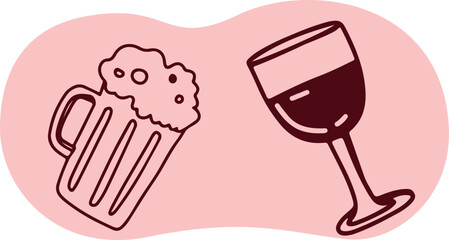 Wine. Winemaking Serving A glass and wine. People drink wine. Pleasure from life. Line art	
