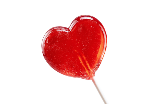 Sweet Red Heart Lollipop isolated on white transparent background