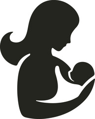 A heartwarming vector logo showing a mother gently holding her baby, symbolizing love, care, and maternal bond with soft curves and minimal design.
