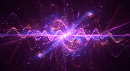 Vibrant purple and blue energy wave with central light burst.