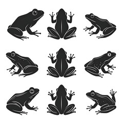 Silhouettes of various frogs