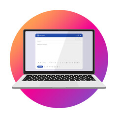 Laptop Computer with Open Email Application – Digital Communication Mail Client on Screen Vector Illustration