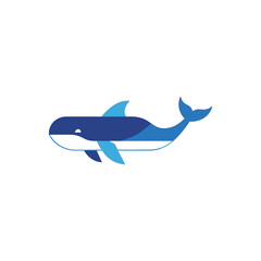 Stylized illustration of a blue whale with geometric shapes.