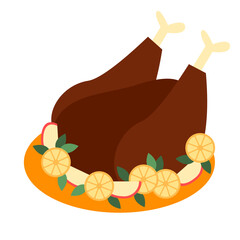 Delicious whole turkey set on a large platter. Roasted bird on a platter