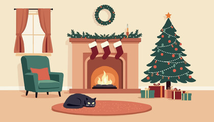 Cozy Christmas Eve Living Room Illustration