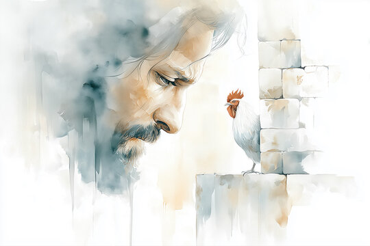 Watercolor Illustration of  Peter Denies Jesus Three Times Bible Concept 
