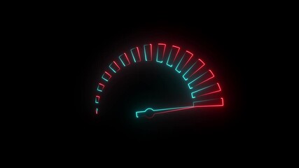 Dual-color neon speedometer dial with red and cyan needle on black background gauge measurement 4k video . - Powered by Adobe