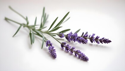 Naklejka premium Close-up of lavender sprigs on a white background